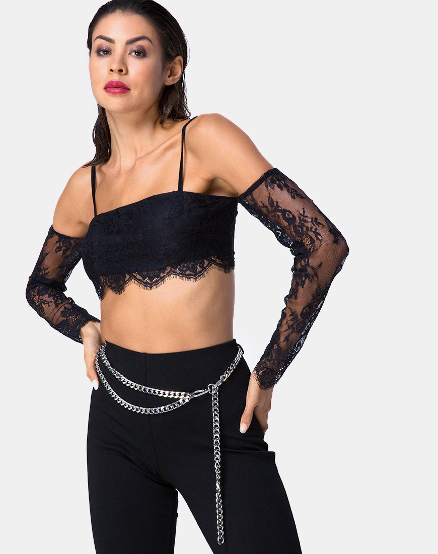 Top bralette Geazy en dentelle noir