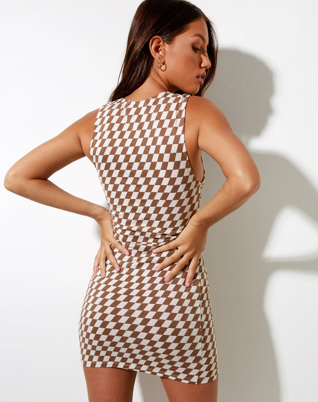 Mini robe Gele en damier diagonal Tan et Ivory