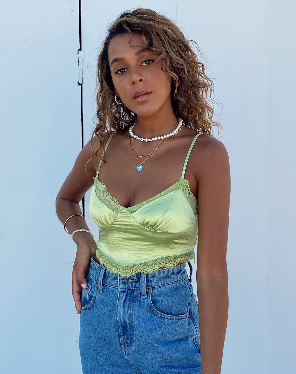 Top Cami Gemlou, Satin Lime Green
