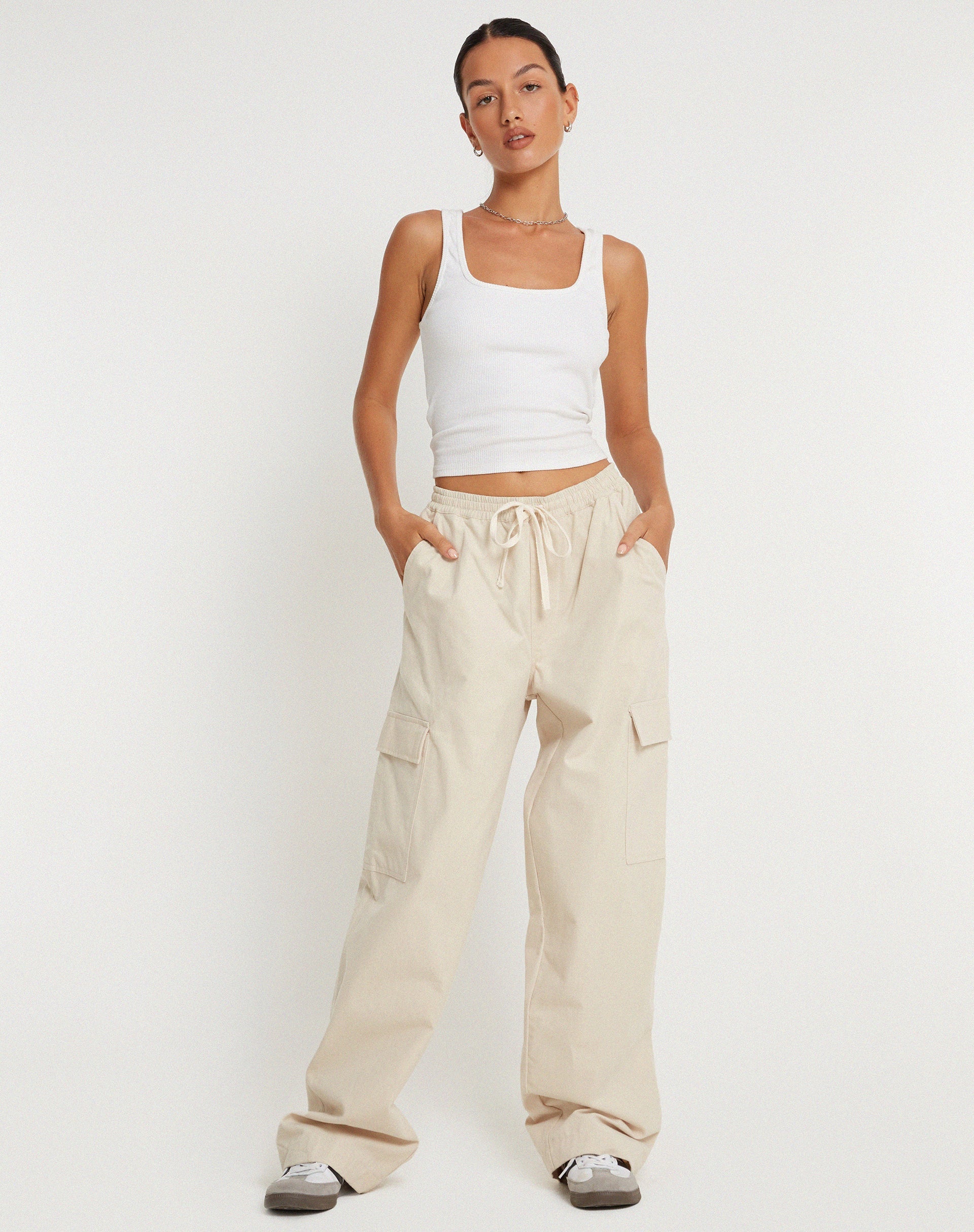 Image de Geona Pantalon cargo à jambes larges en écru