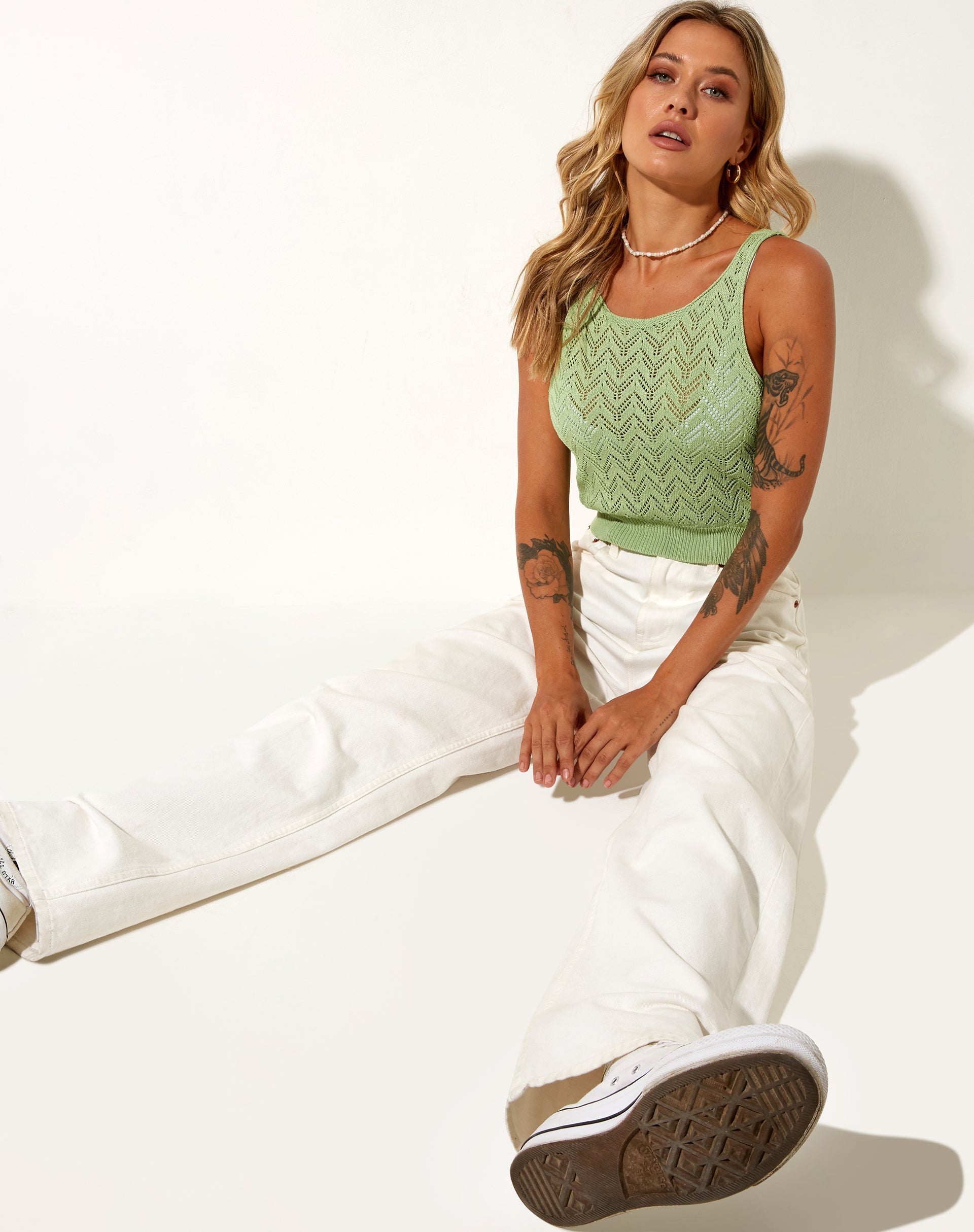 Image de Gera Top in Crochet Pointelle Green