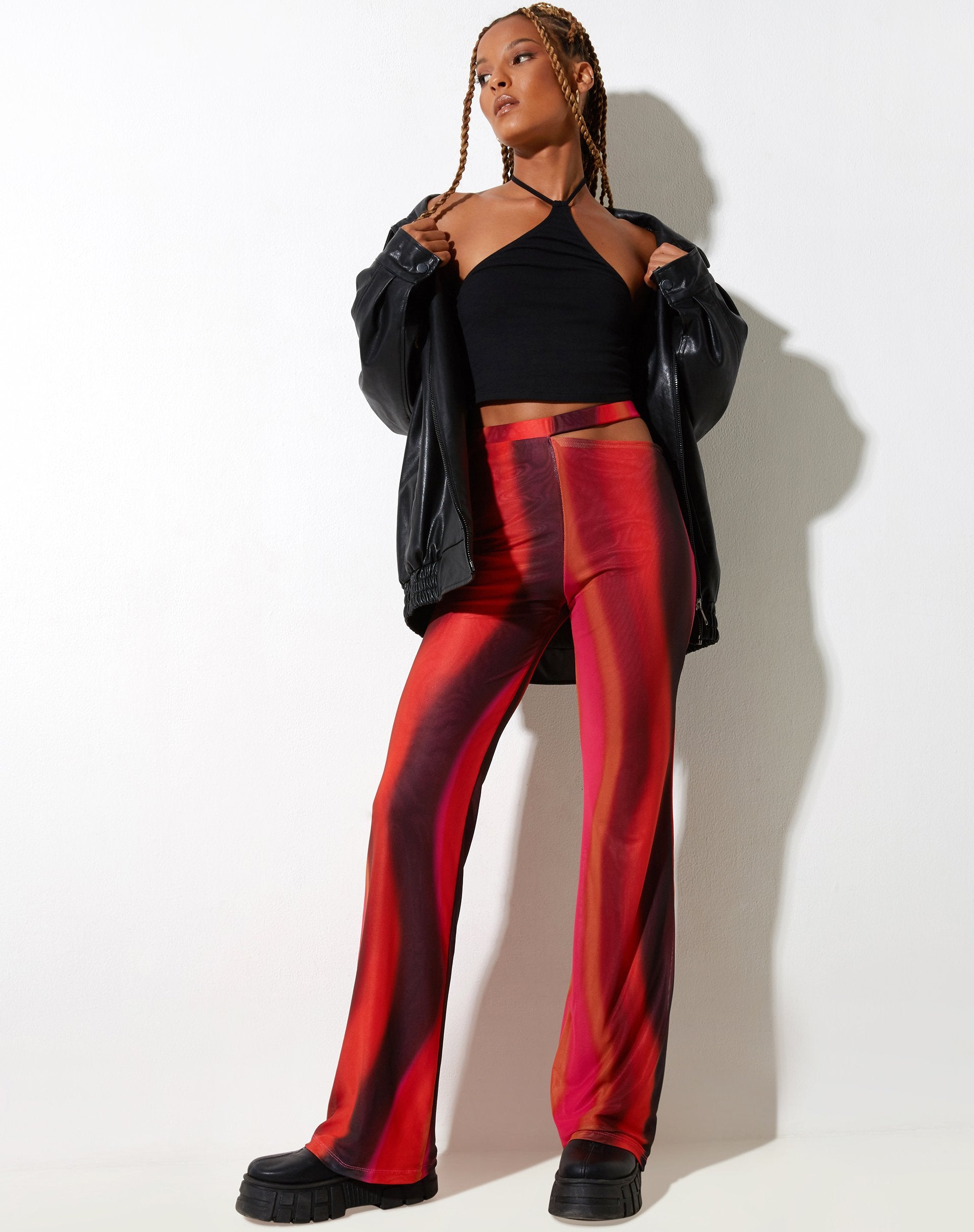 Pantalon évasé Zola, orange solarisé et rose