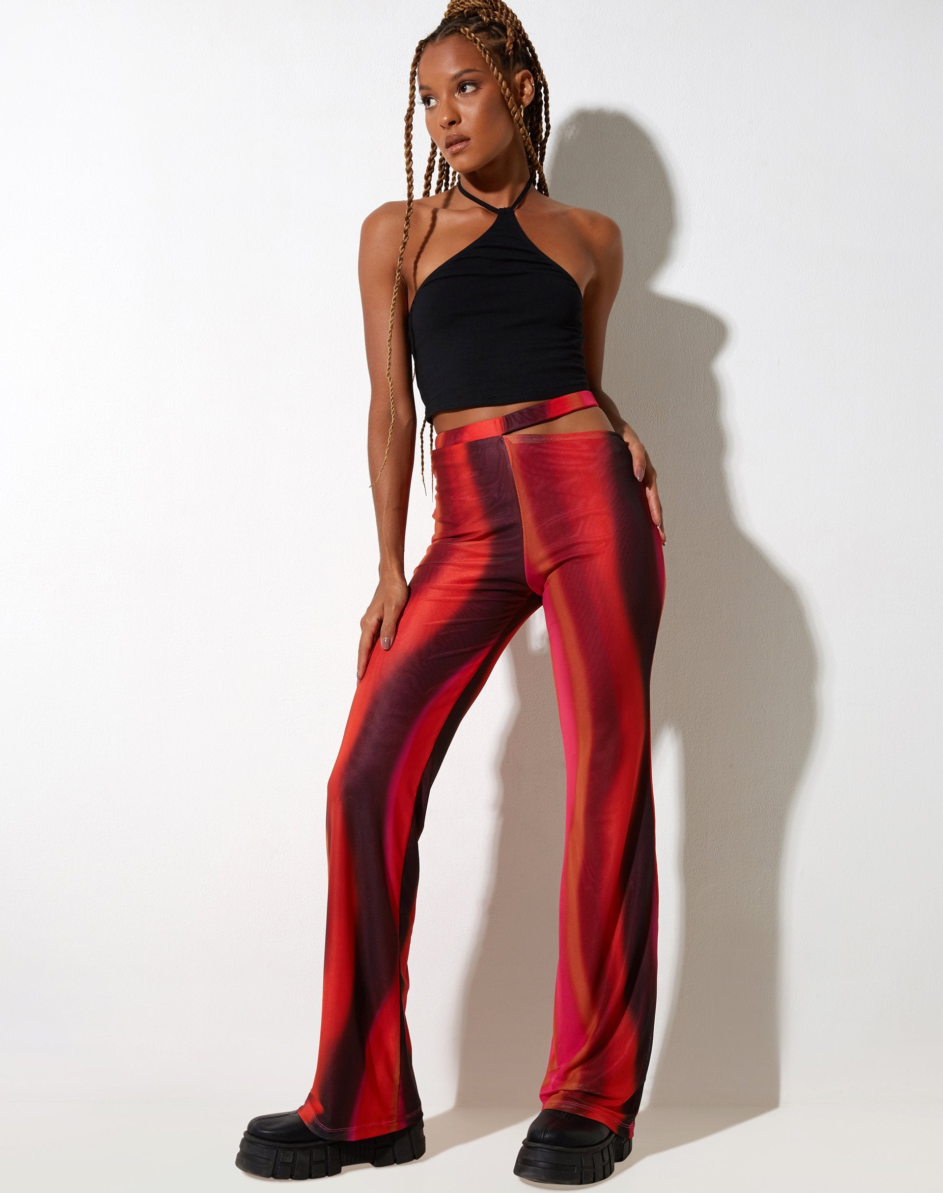 Pantalon évasé Zola, orange solarisé et rose