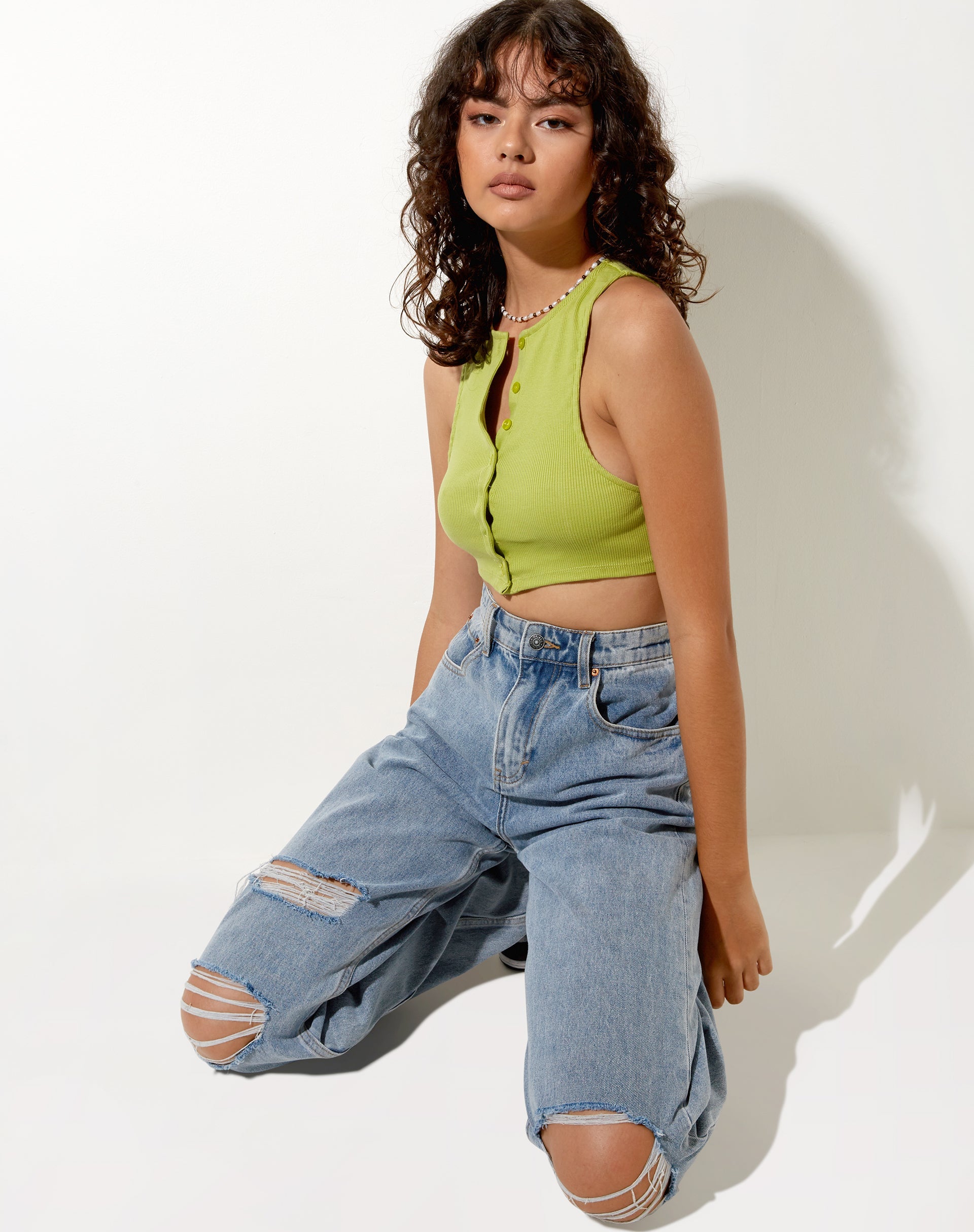 Image de Gilly Crop Top in Rib Leaf Green