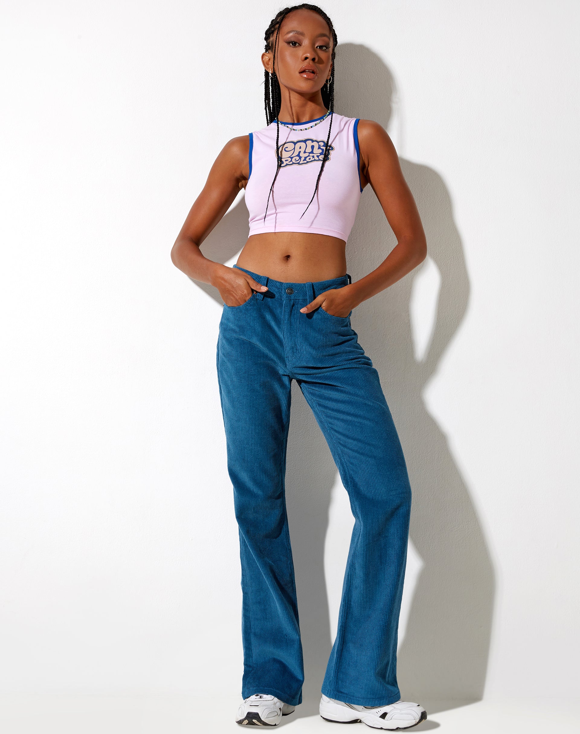Image de Gimon Crop Top in Pink Bind Blue Cant Relate