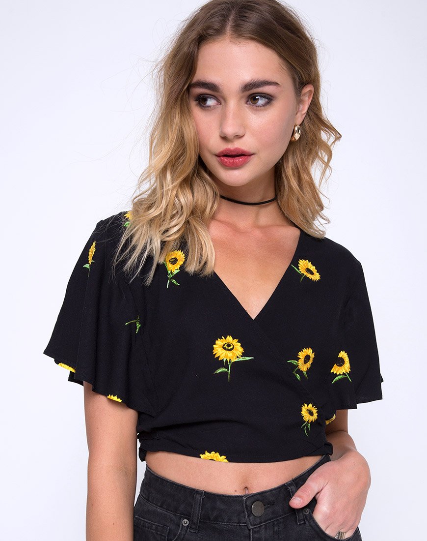 Gios Crop Top in Ditsy Sunflower (Top court en tournesol)
