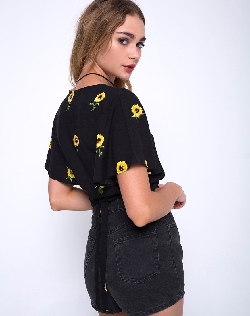 Gios Crop Top in Ditsy Sunflower (Top court en tournesol)