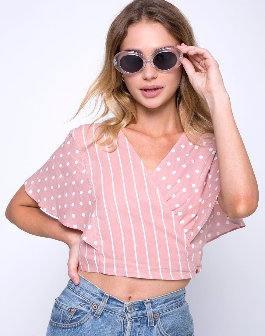 Image de Gios Wrap Top in Spot Stripe Pink and White