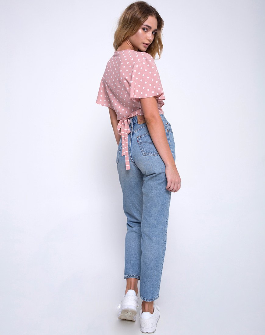 Image de Gios Wrap Top in Spot Stripe Pink and White