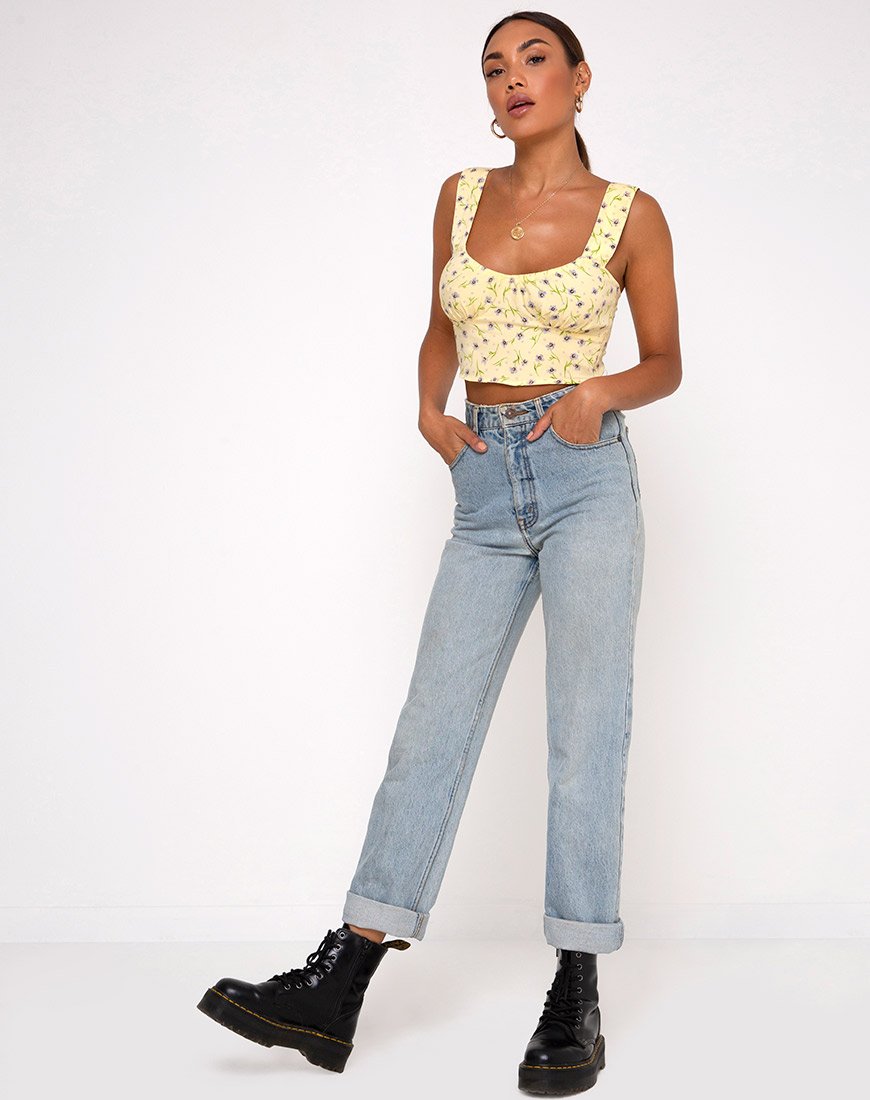 Image de la veste Gladis Crop Top in Wild Flower Lemon Drop