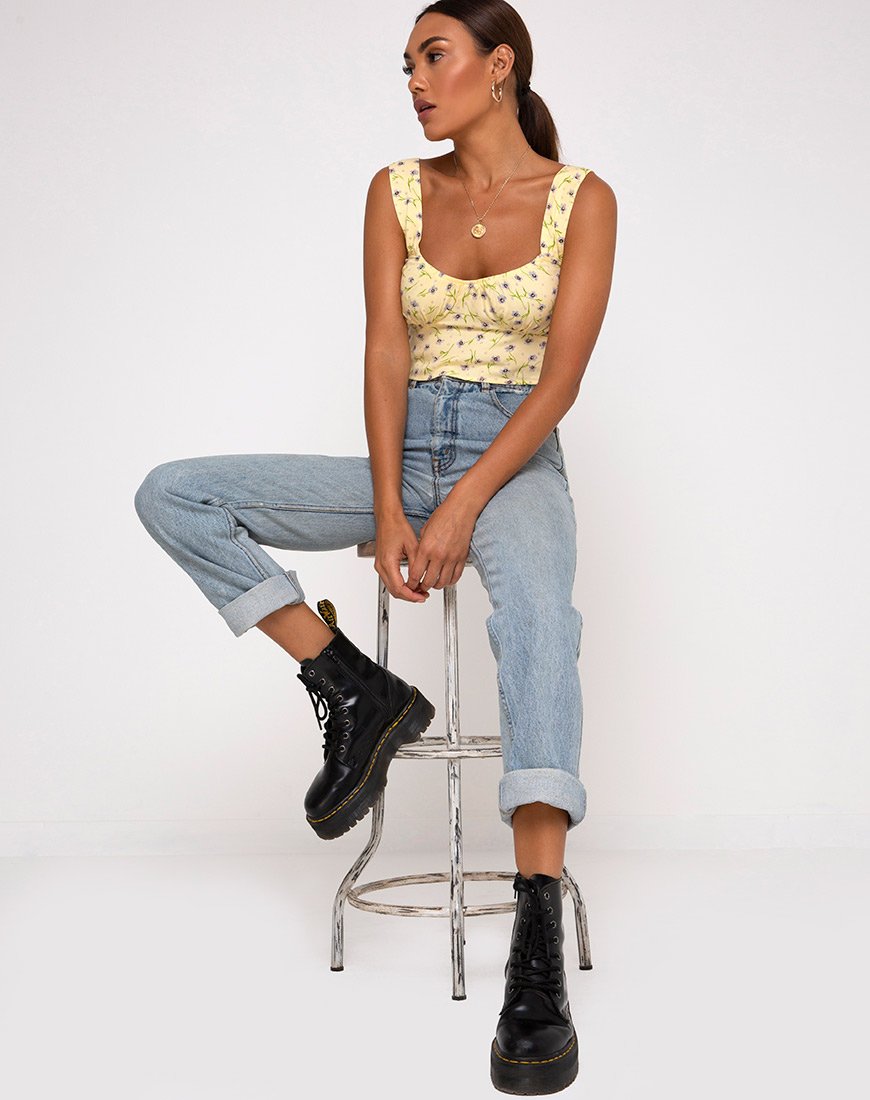 Image de la veste Gladis Crop Top in Wild Flower Lemon Drop