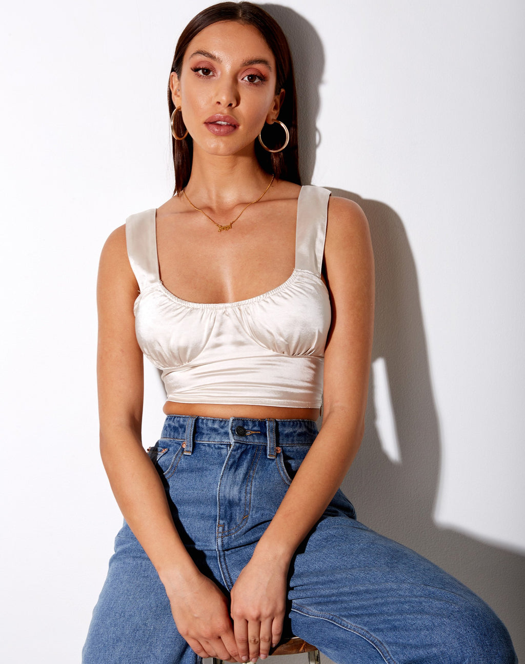 Gilet Gladis Crop Top en satin champagne