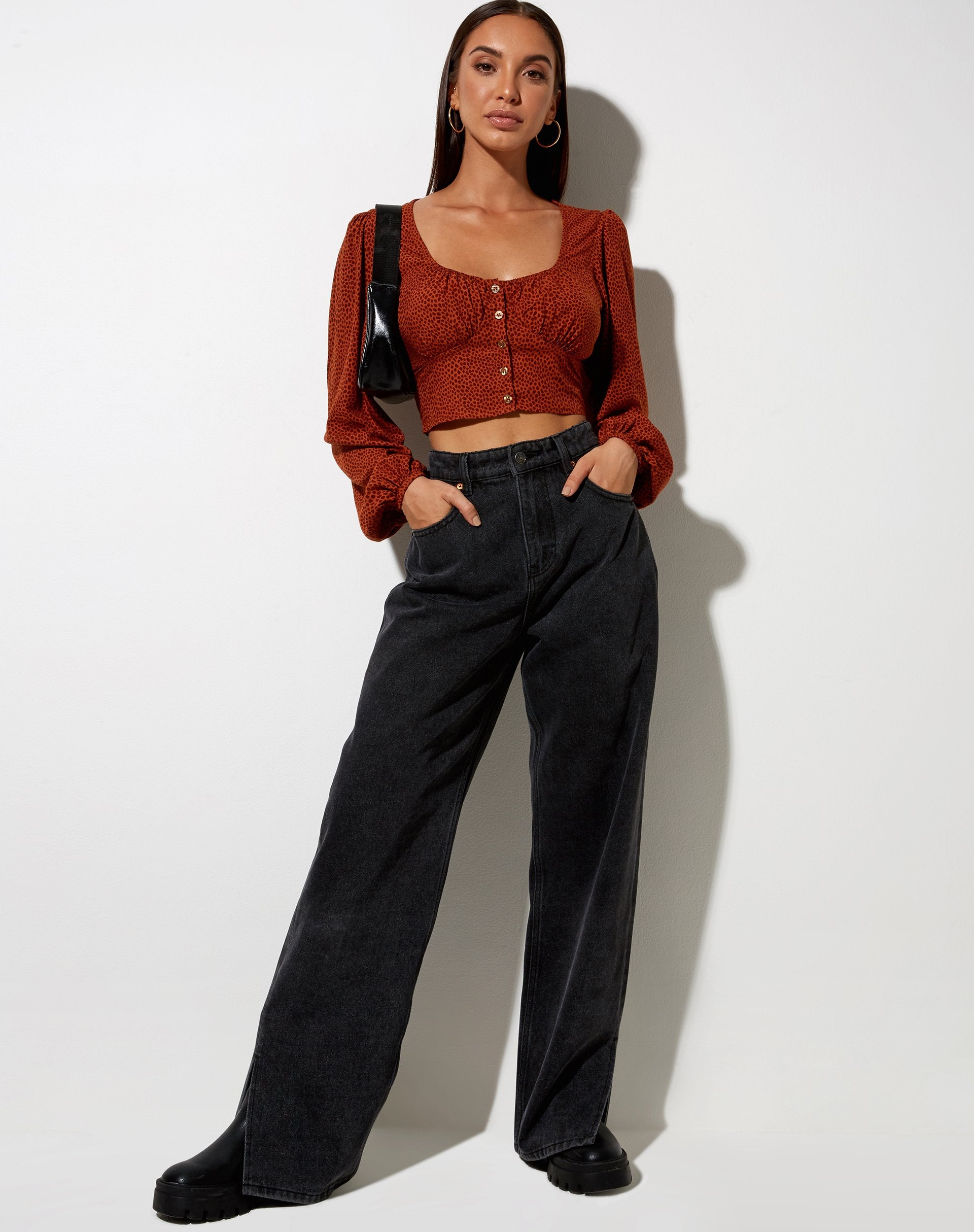Image de Glario Crop Top in Mini Croc Brown