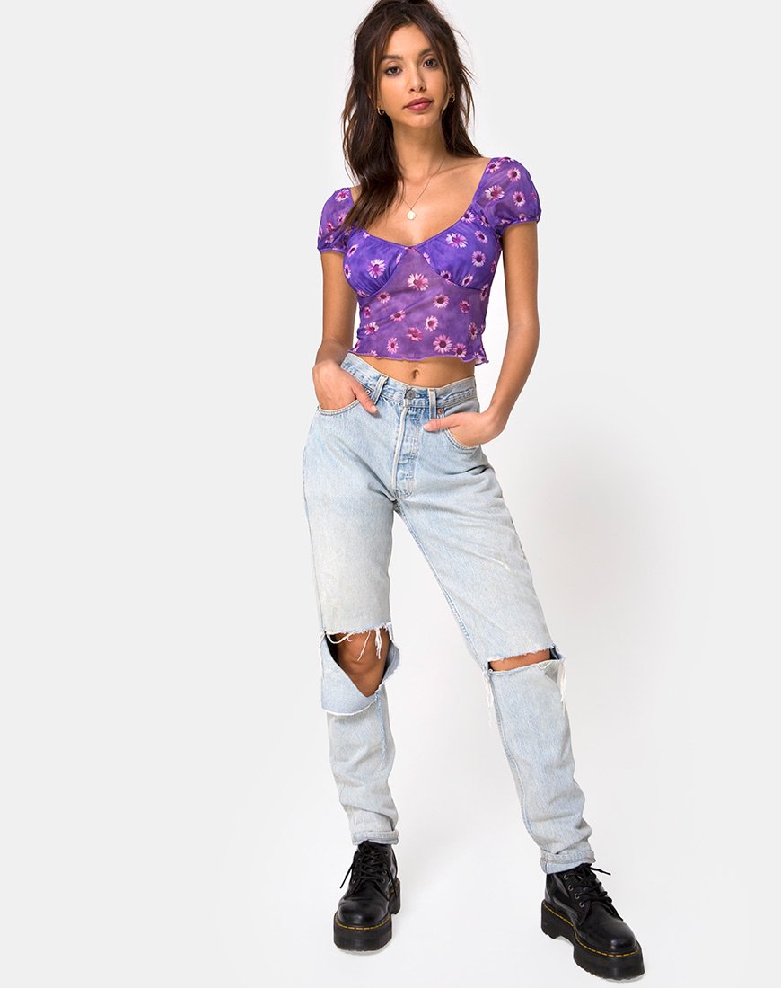 Image de Glasty Crop Top in Purple Daisy Daze