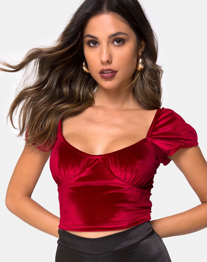 Top Glaty en velours bourgogne