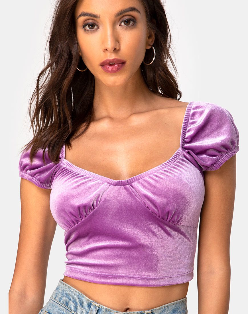 Top Glaty en velours lilas