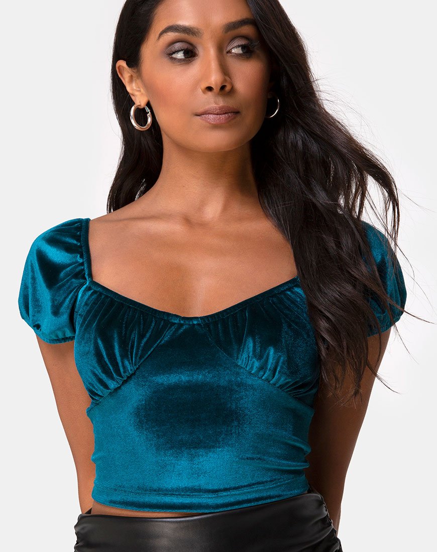 Top Glaty en velours sarcelle