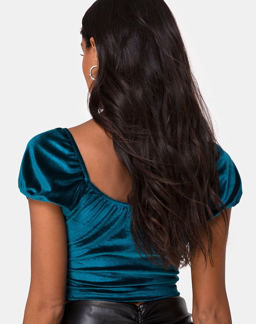 Top Glaty en velours sarcelle