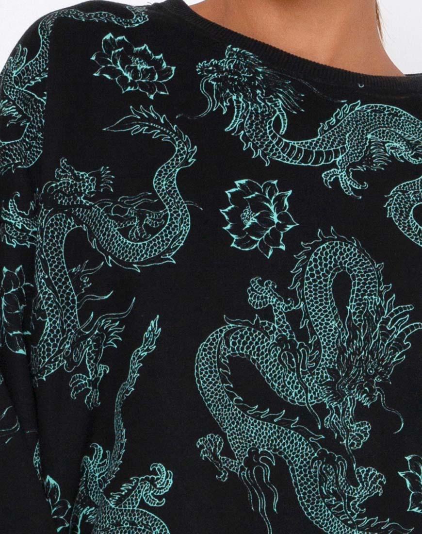 Image de Glo Sweatshirt en fleur de dragon noir et menthe