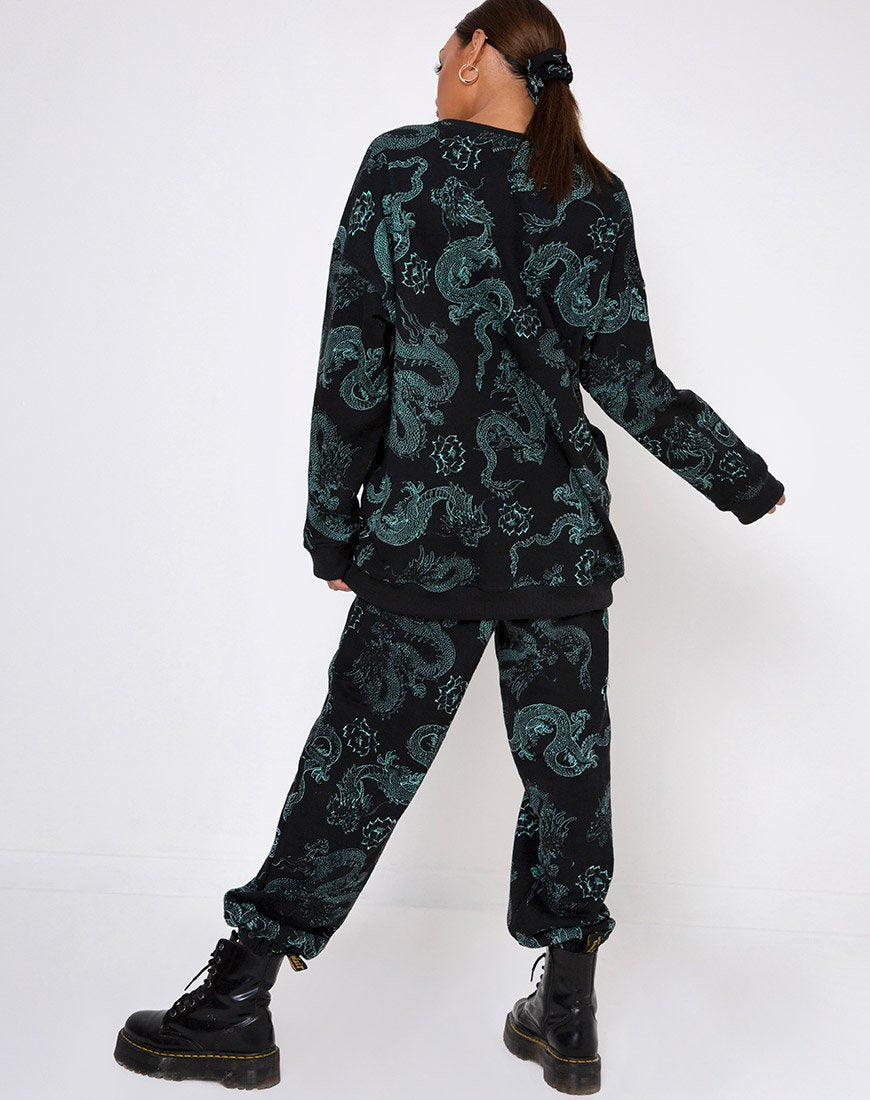Image de Glo Sweatshirt en fleur de dragon noir et menthe