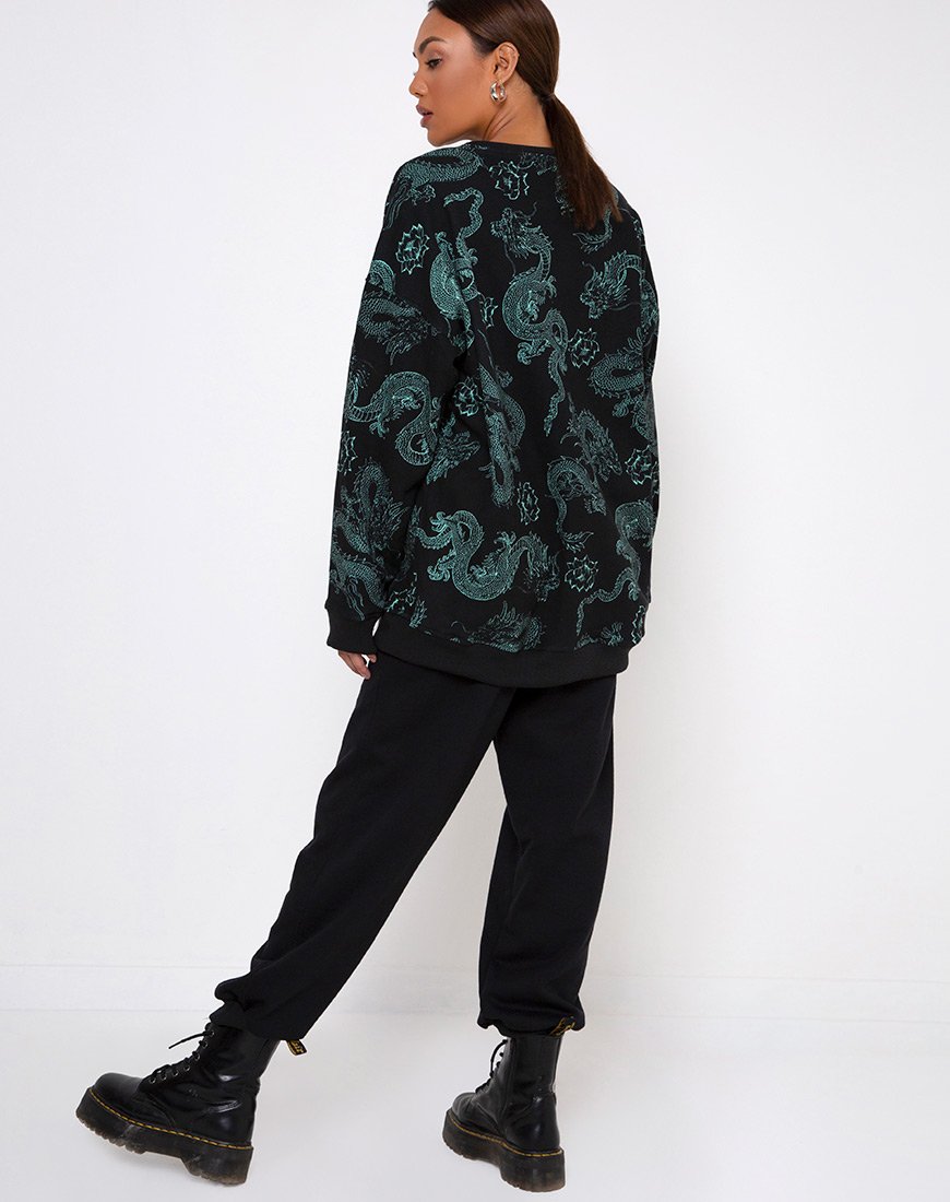 Image de Glo Sweatshirt en fleur de dragon noir et menthe