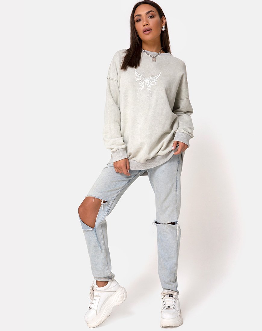 Image de Glo Sweatshirt en écru avec broderie papillon