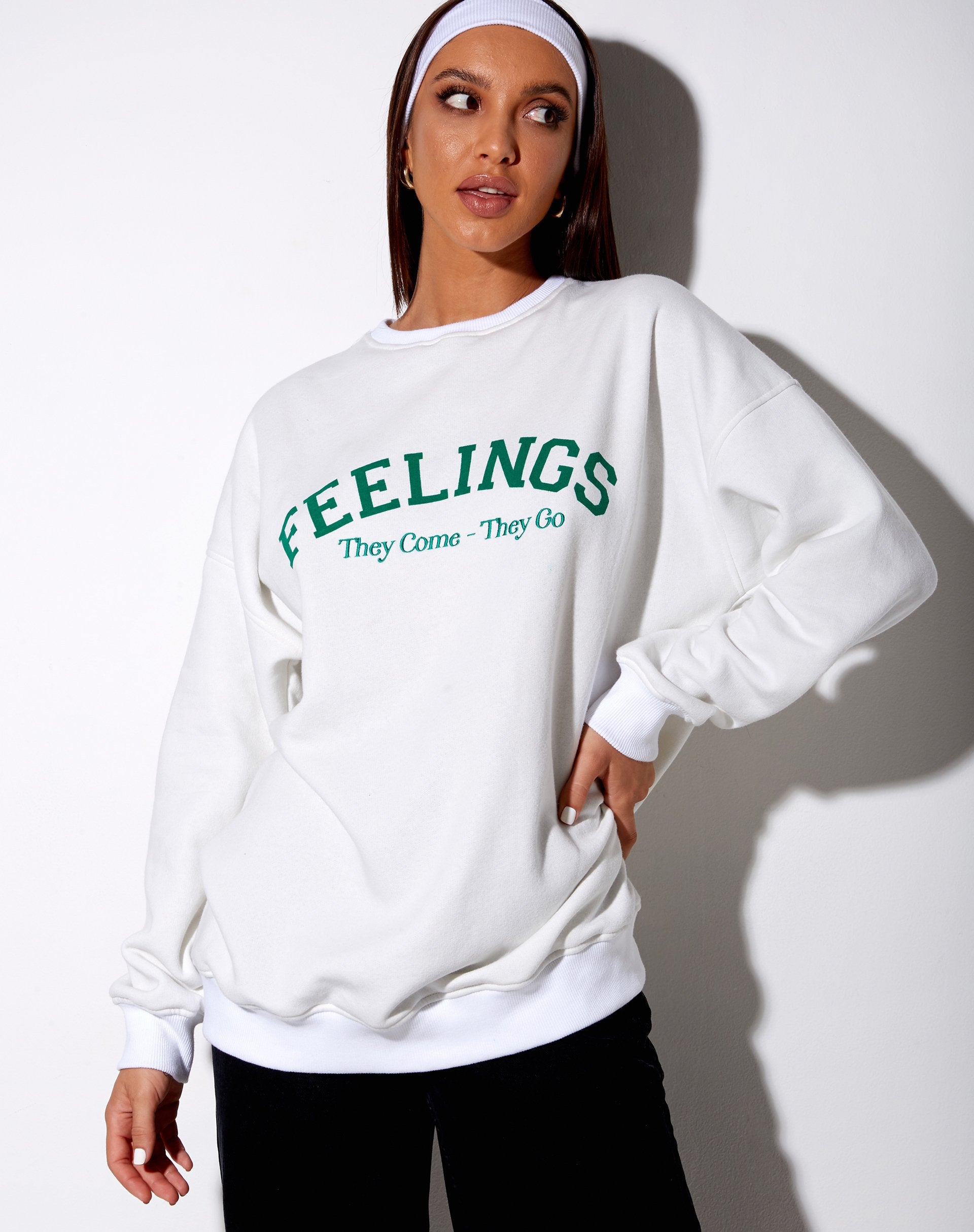 Image de Glo Sweatshirt in White Feelings They Come They Go