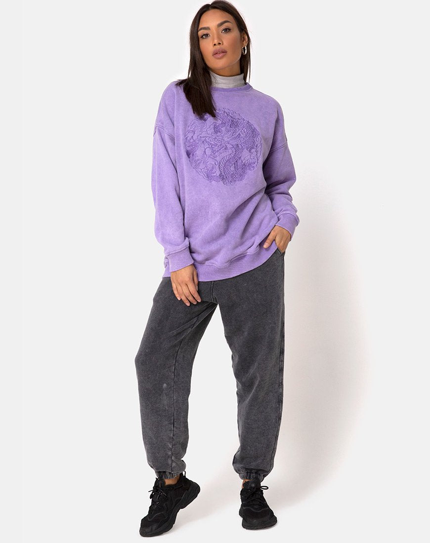 Image of Glo Sweatshirt in Lilac Wash with Dragon Embro
