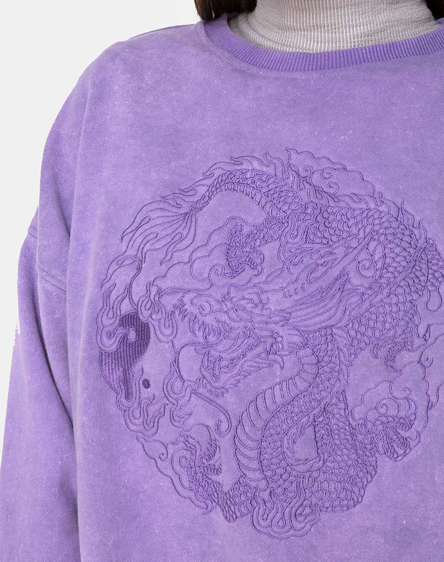 Image of Glo Sweatshirt in Lilac Wash with Dragon Embro