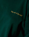 Vert bouteille avec Take Care Of Yourself Embro