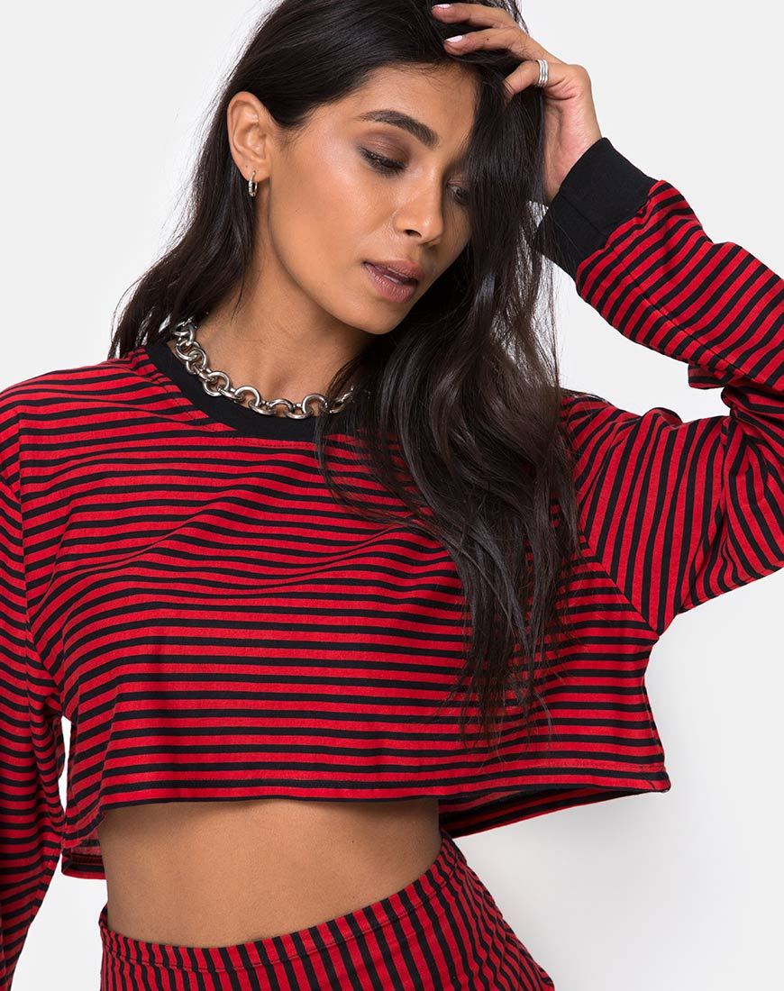 Image de Goce Crop Top in Mini Stripe Red and Black