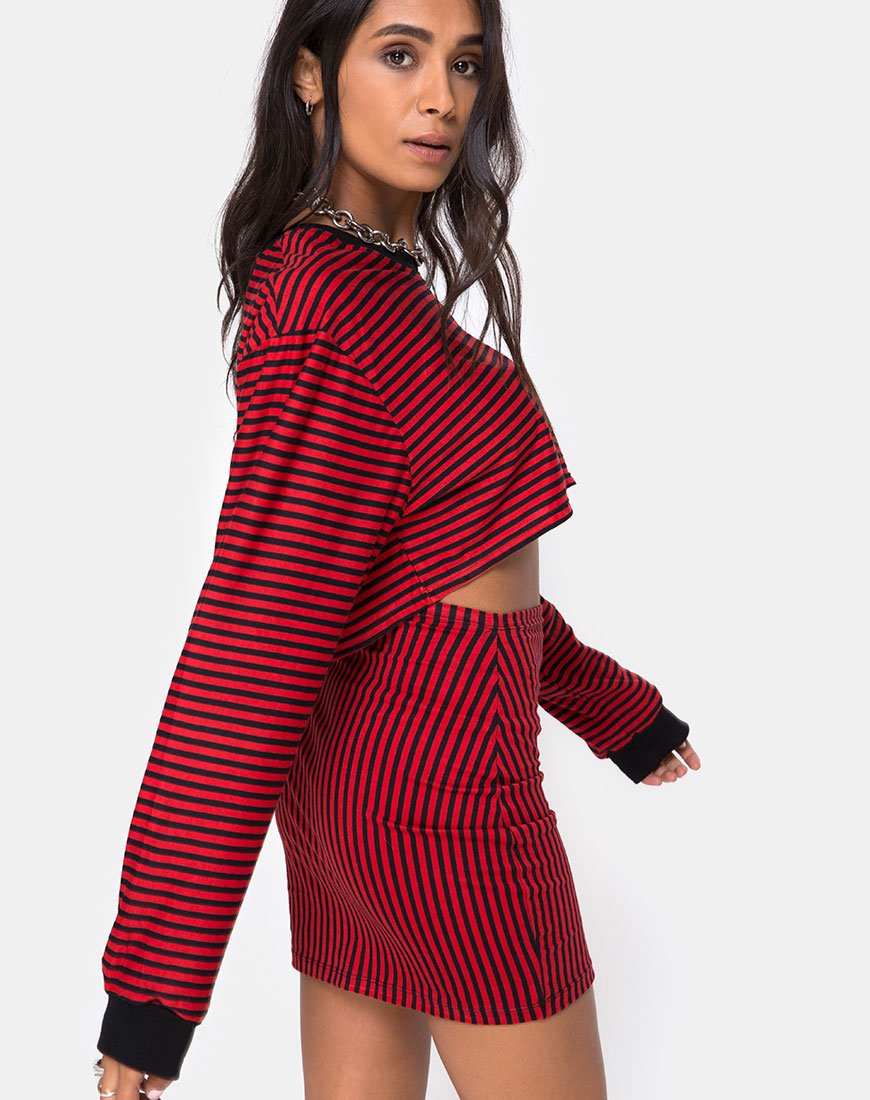 Image de Goce Crop Top in Mini Stripe Red and Black