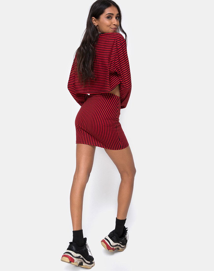Image de Kimmy Bodycon Skirt in Mini Stripe Red and Black