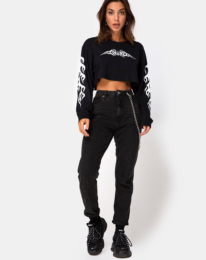 Image de Gocea Crop Top in Black with White Tribal