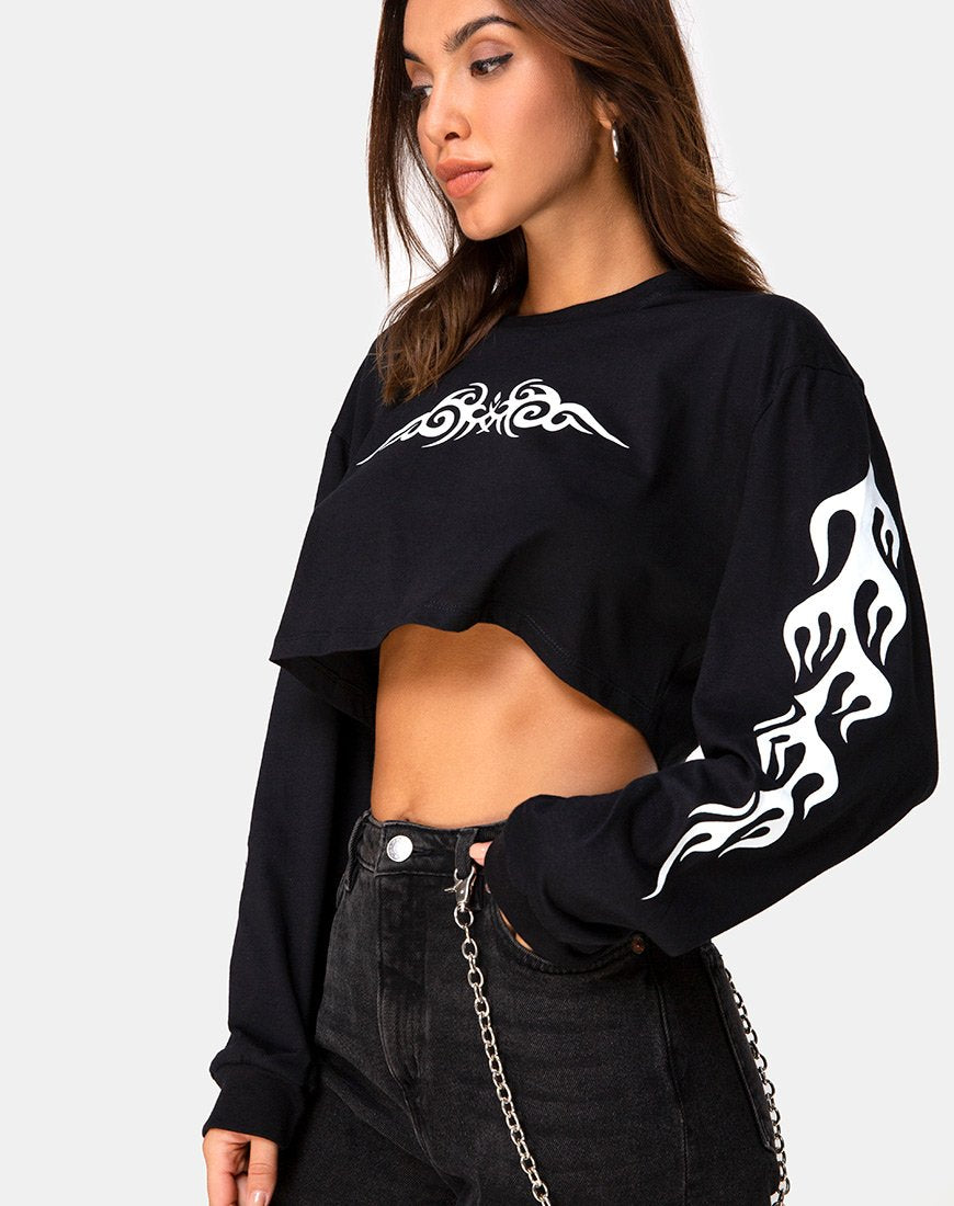 Image de Gocea Crop Top in Black with White Tribal