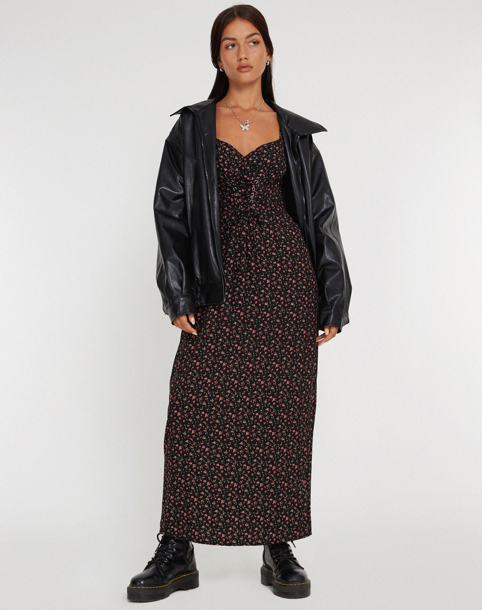 image de Grace Maxi Dress in Dark Pink Rose Black