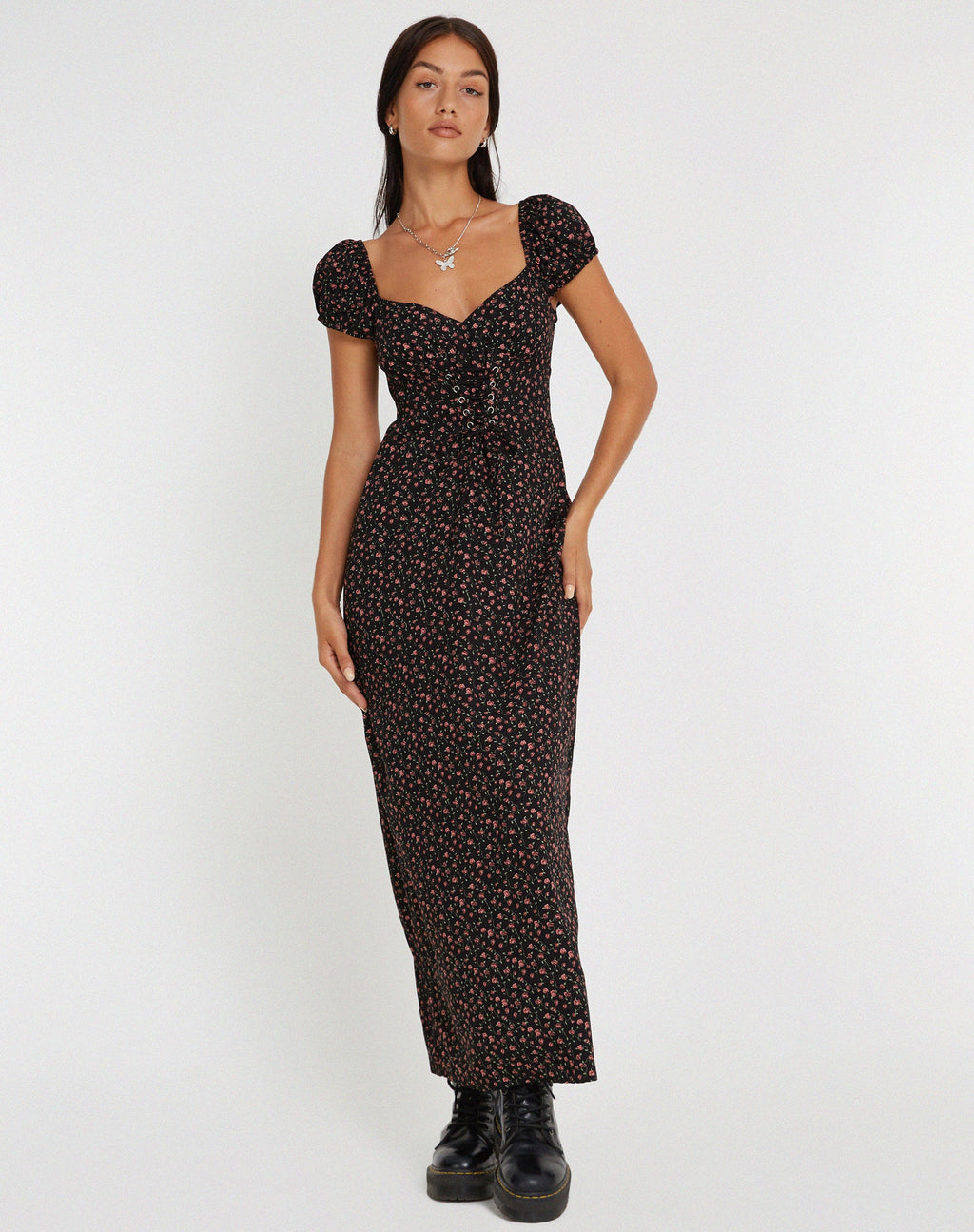 Robe longue Grace en rose foncé rose noir