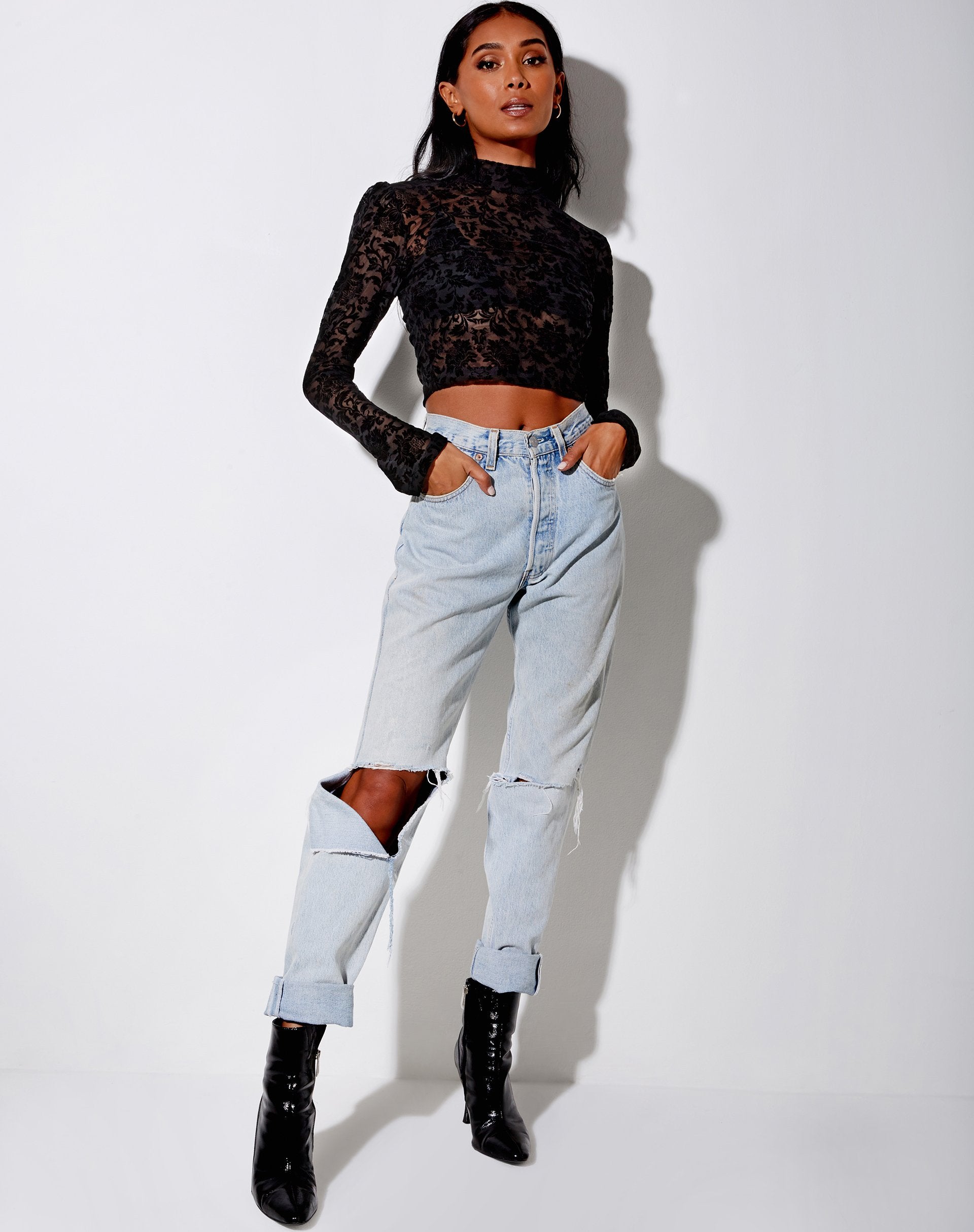 Image de Gracy Crop Top in Brocade Rose Flock Black