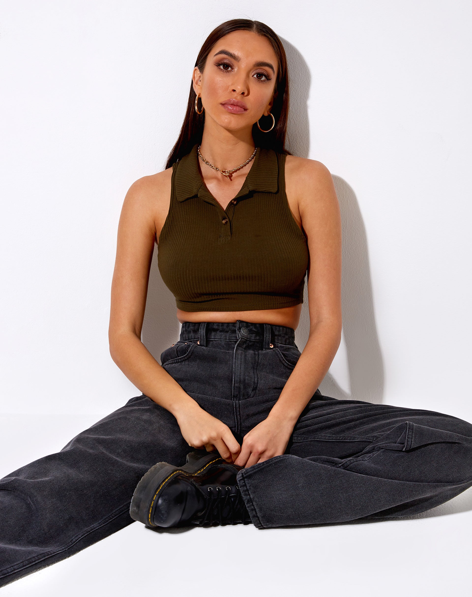 Image de Guaco Crop Top in Rib Khaki