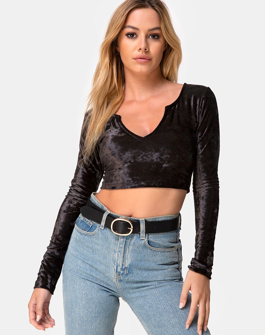 Image de Guan Crop Top en velours noir