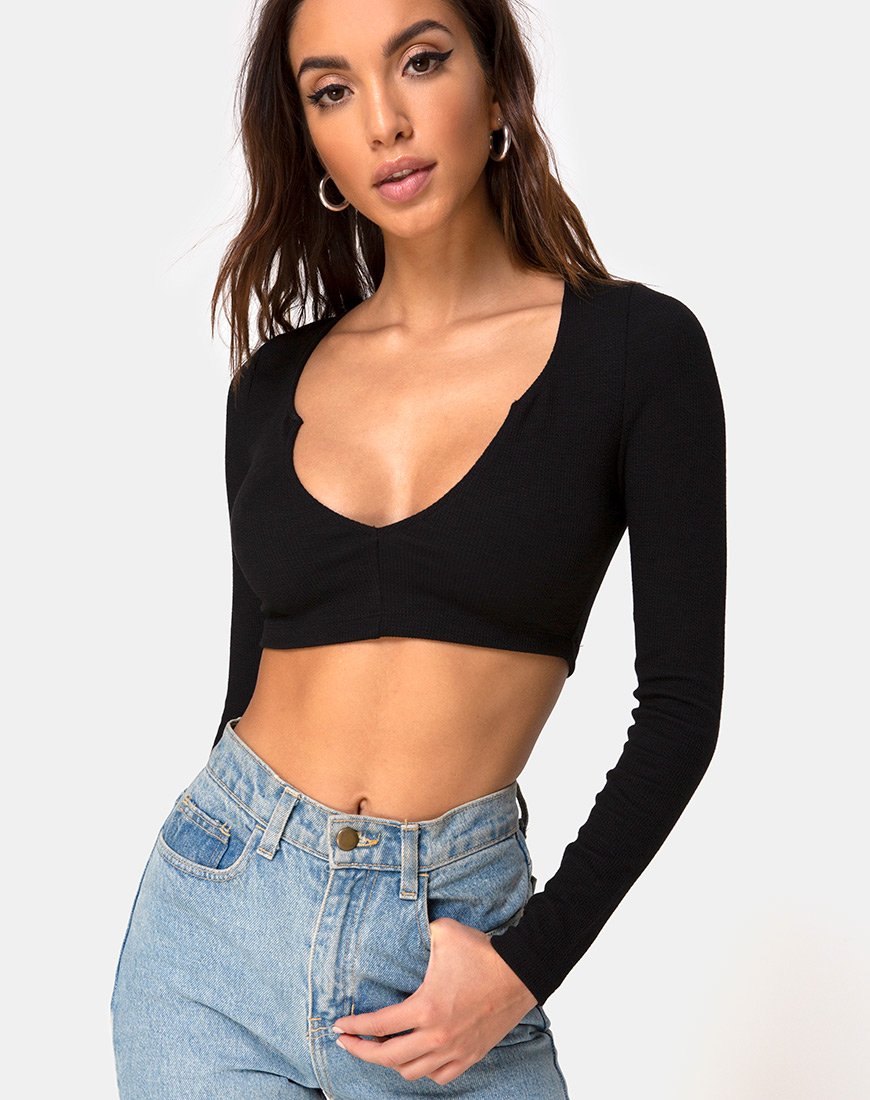 Image de Guan Crop Top in Rib Black