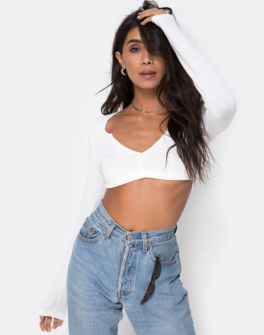 Image de Guan Crop Top in Rib Ivory