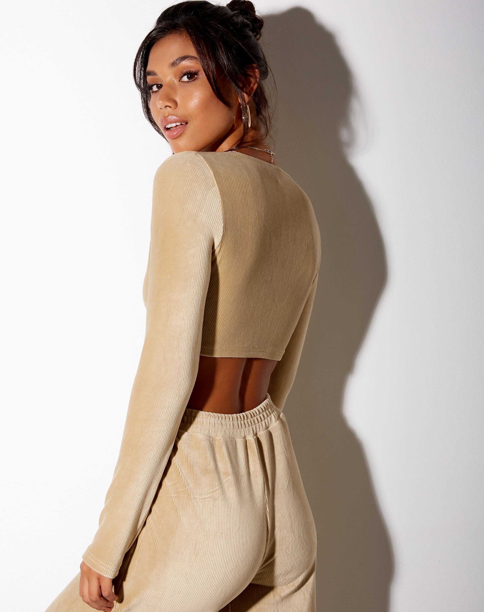 Image de Guan Crop Top en velours côtelé Tan