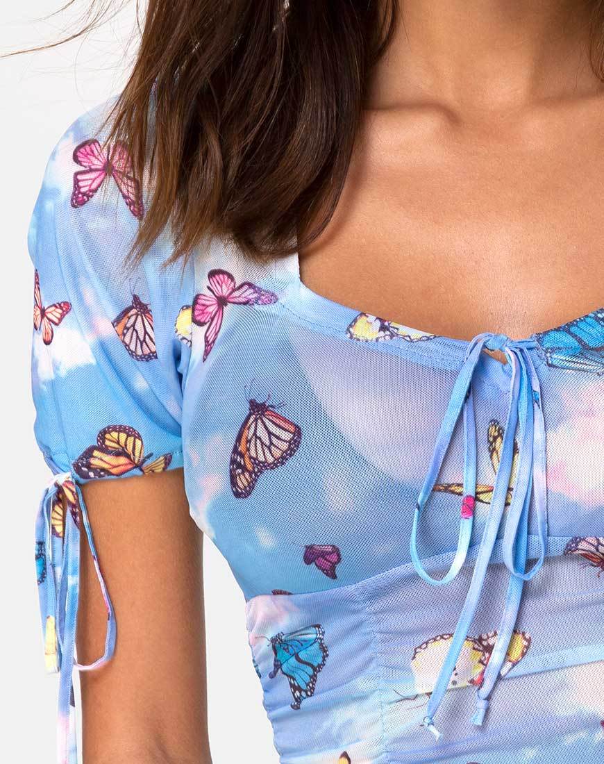 Image de Guinevre Top Mesh Blue Butterfly
