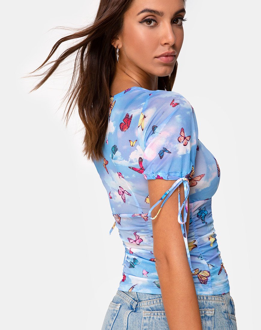 Image de Guinevre Top Mesh Blue Butterfly