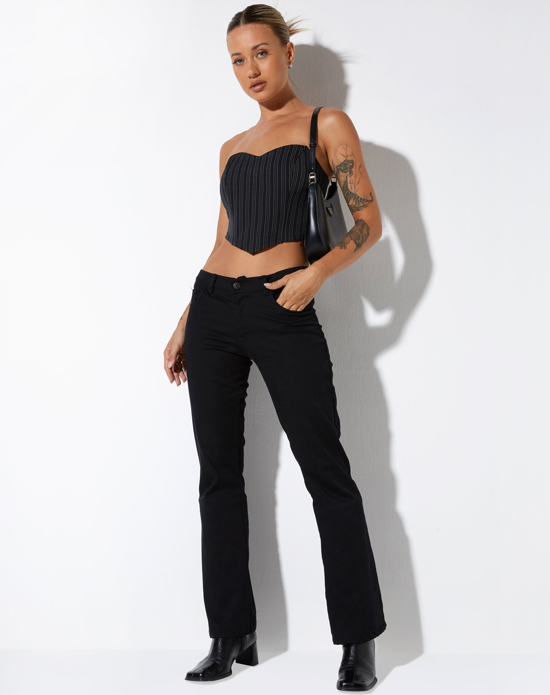 Image de Naima Corset Top in Pinstripe Black