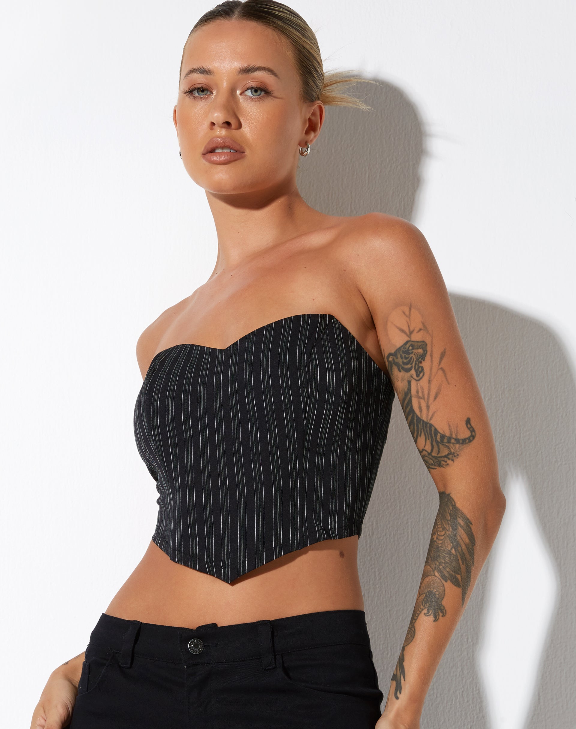 Image de Naima Corset Top in Pinstripe Black