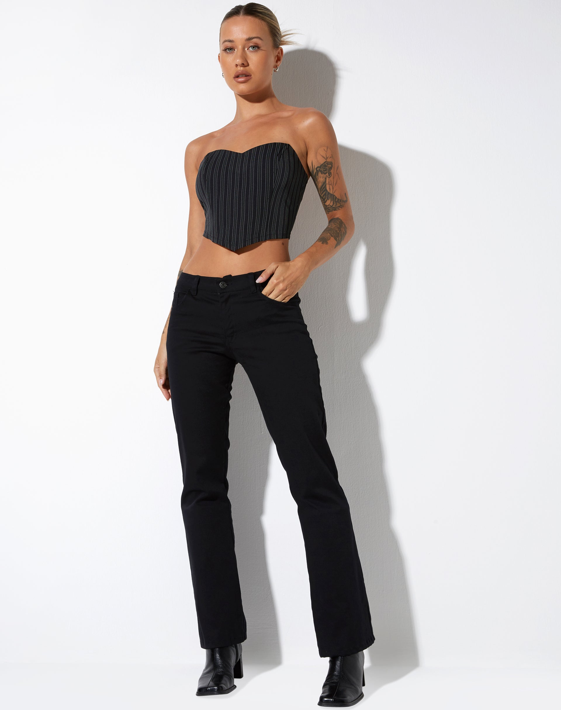 Image de Naima Corset Top in Pinstripe Black