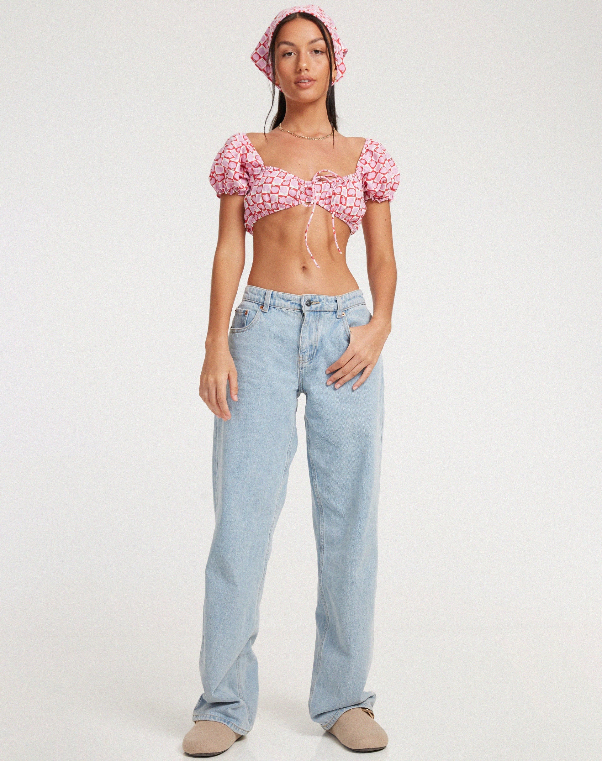 Image de Haenji Crop Top in Apple Check Blush Red