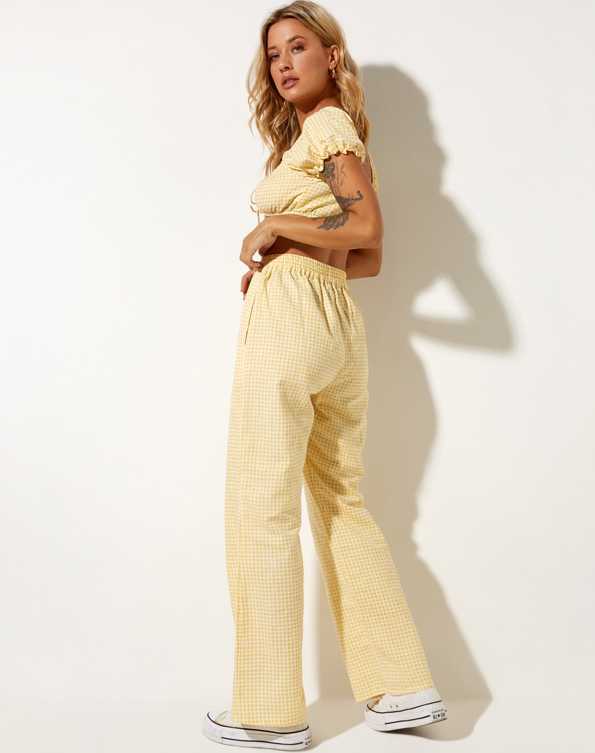 Image of Yara Trouser in Lemon Gingham Yellow